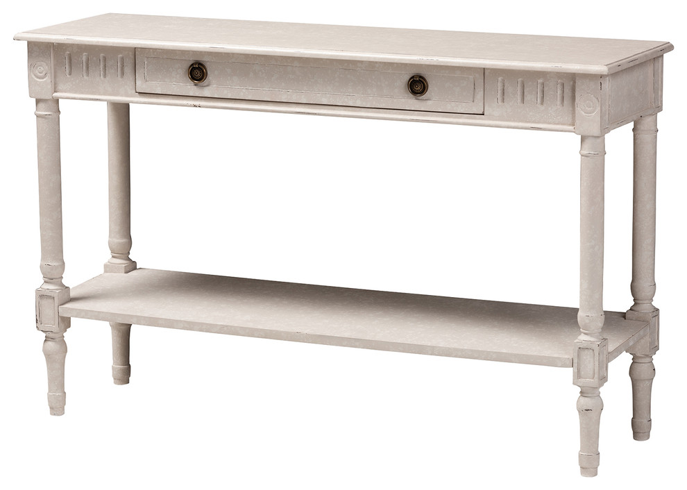 Ariella Country Cottage Farmhouse Whitewashed 1Drawer Console Table