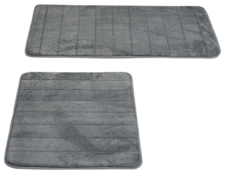 Lavish Home 2 Piece Memory Foam Striped Bath Mat Set Platinum