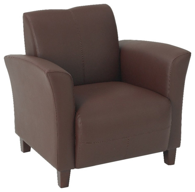 Breeze Club Chair With Wine Red Faux Leather and Cherry Finish Legs