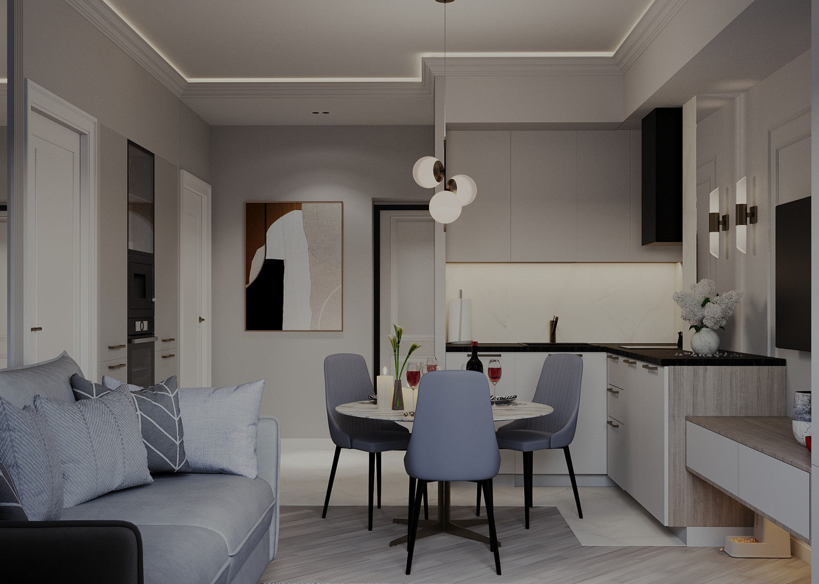 ЖК Статус г. Иваново, Дизайн-проект квартиры 47 м2, Кухня-гостиная