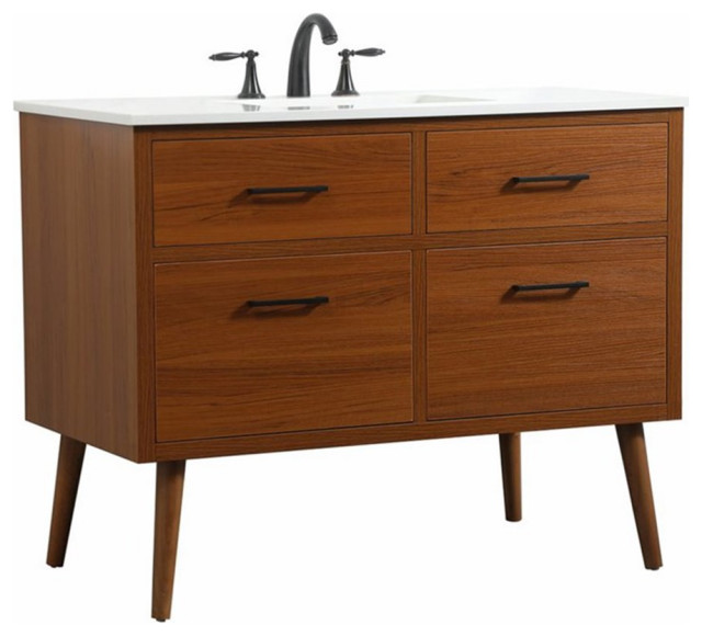 Elegant Decor Boise 42" Aluminum MDF Single Bathroom Vanity in Teak