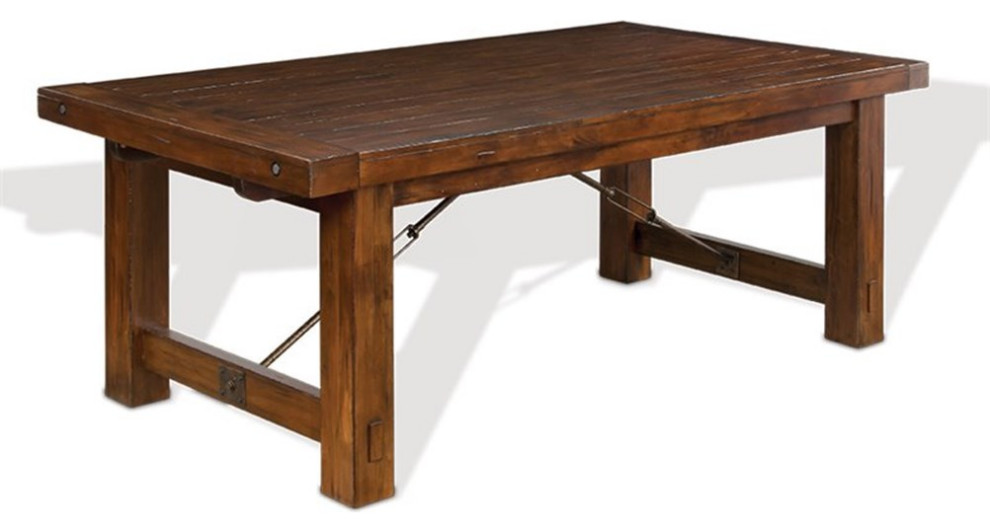 Pemberly Row 42" Traditional Wood Extension Table in Medium Brown Transitional Dining Tables