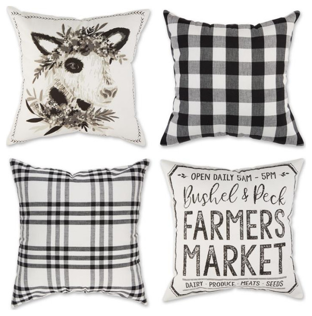 MultiColor Cow Farmers Market Farmhouse Check Pillow Cover 18x18 4