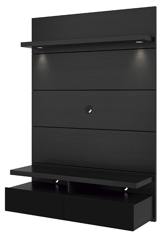 1.2 Floating Wall Theater Entertainment Center, Black Gloss and Black