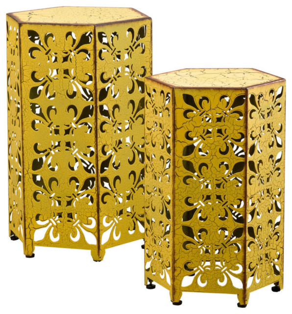 Set of 2 Utica Antique Style Yellow Accent Table