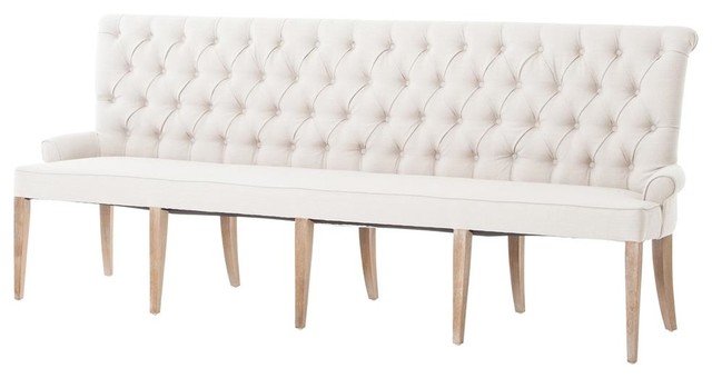 Andrea French Country Tufted Sand Long Dining Bench Banquette Andrea French Country Tufted Sand Long Dining Bench Banquette