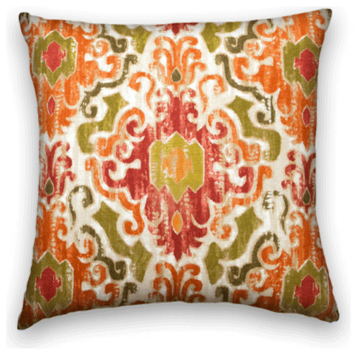 Orange Red Green Ikat Throw Mediterranean Decorative Pillows by
