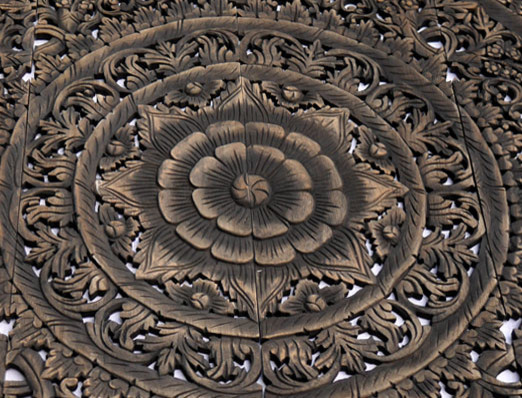 Round Bali Floral Wood Carved Wall Art Panel Home Decor - Asian - Wall ...