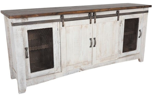 Rustic White Wash 79 Tv Stand Farmhouse Entertainment Centers