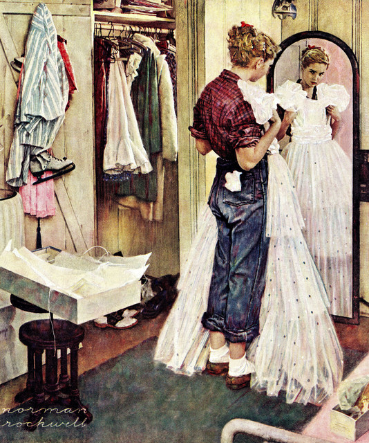 "Prom Dress" Painting Print on Canvas by Norman Rockwell, 24"x29