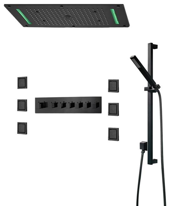Fontana 27*15" LED Matte Black Shower System, Handheld Shower and 6