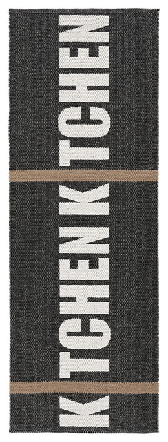 Kitchen Woven Vinyl Floor Cloth, Black, 70x300 cm