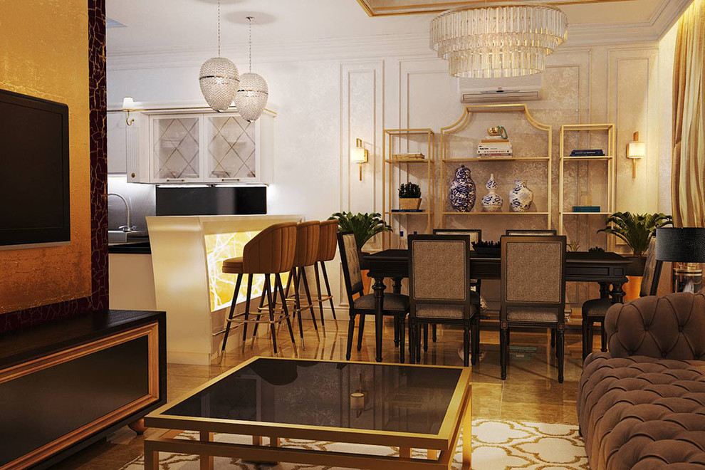 Дизайн-проект дома в стиле ар-деко (студия Design3F) - Гостиная / Столовая