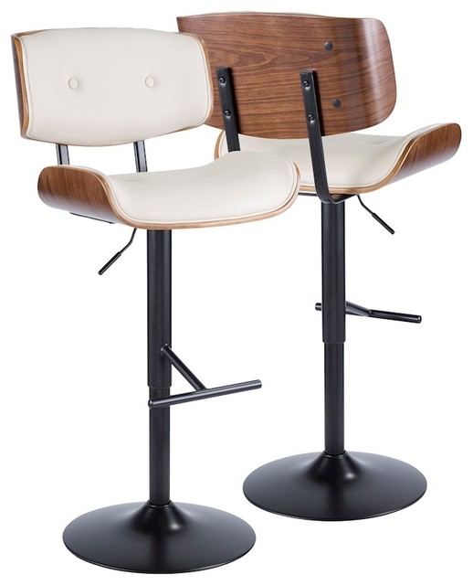 Lumisource Lombardi Mid Century Modern Adjule Barstool Walnut Lumisource Lombardi Mid Century Modern Adjule Barstool Walnut With Cream