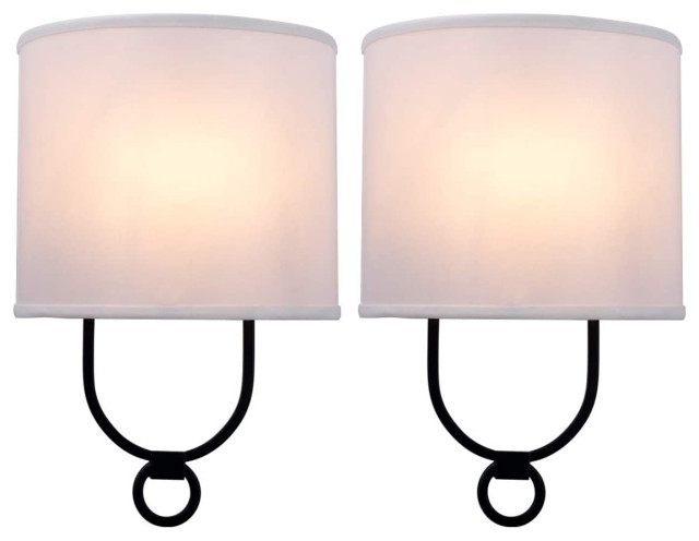 2 Pack Modern Wall Sconce With White Fabric Shade - Transitional - Wall ...