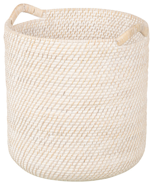 Laguna Round Rattan Storage Basket With Ear Handles Tropical