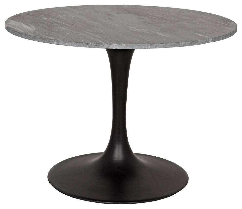 40" W Marion Dining Table Smooth Black Marble Top Black Metal Tulip