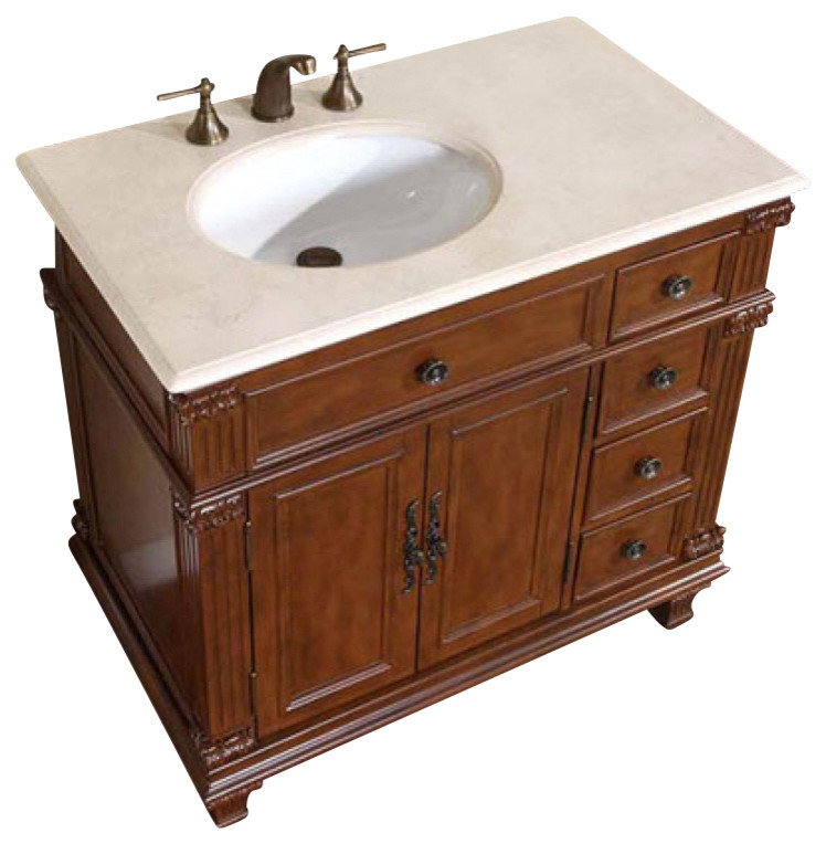 36" Traditional Single Sink Bathroom Vanity, (Left Sink) Distressed Finish