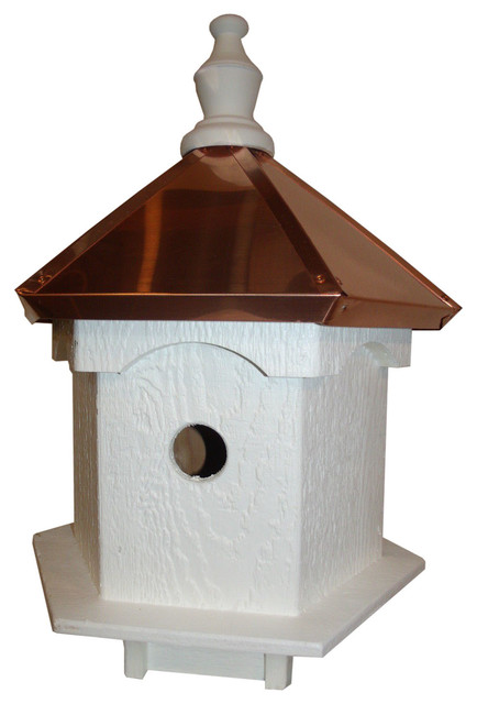 Double Sided Post Mount 2-Hole Birdhouse With Polished Copper Roof