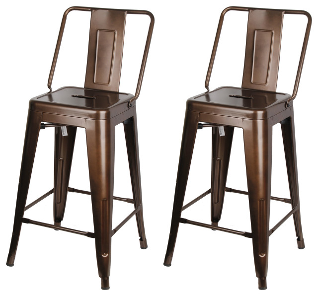 Highback Coffee Metal Bar Stools Set of 2 Industrial Bar Stools And Counter Stools by
