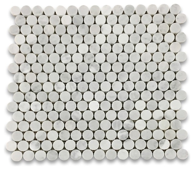 Carrara White Penny Round Mosaic Carrera Marble Tile Honed 3/4
