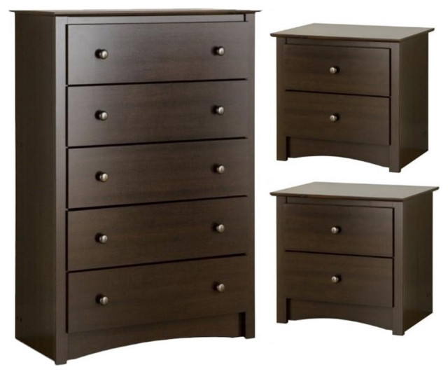 Home Square 3-Piece Set with 2 Night Tables and 5 Drawer Chest in Espresso