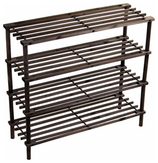 Traditional Stylish Shoe Rack Chinese Fir Wood 4 Slated Open
