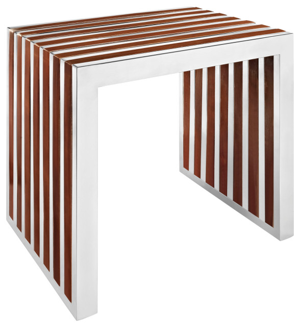 Gridiron Small Wood Inlay Bench, Walnut Contemporary Accent And