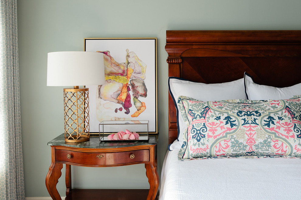 Inspiration for a mid-sized coastal master carpeted bedroom remodel with blue walls