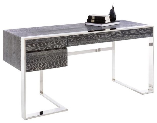 Modern Desk modern desk, german oak veneer and polished stainless steel base Modern Desk modern desk, german oak veneer and polished stainless steel base