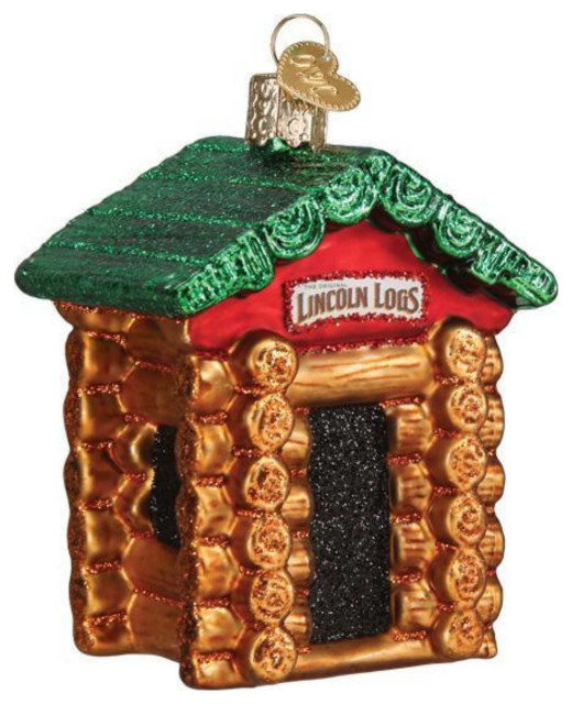 Old World Christmas Lincoln Logs Glass 100Th Birthday Toy 44176