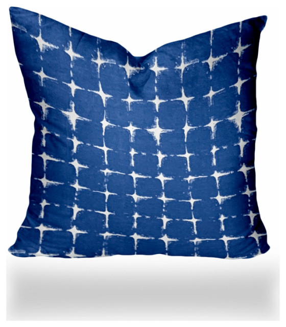 12" X 12" Blue And White Zippered Gingham Throw Indoor Outdoor Pillow