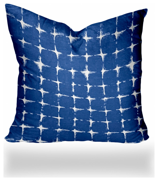 12" X 12" Blue And White Zippered Gingham Throw Indoor Outdoor Pillow