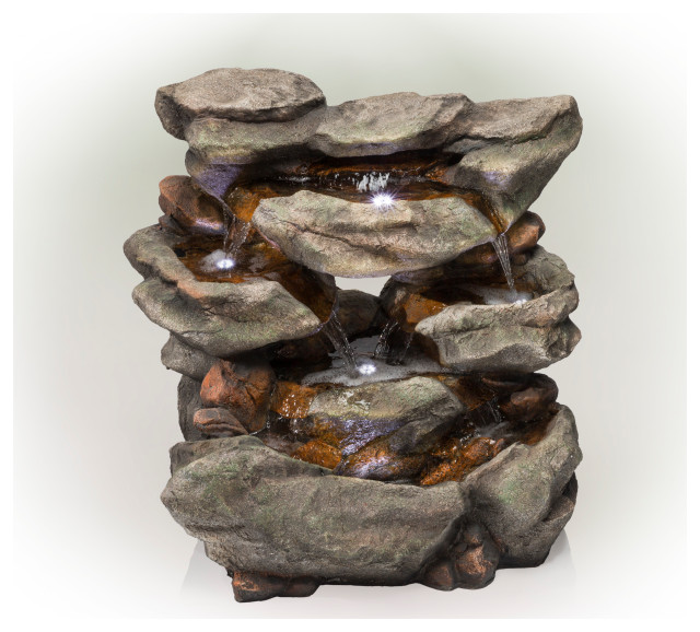 Alpine Rainforest Waterfall Fountain With LED Lights, 31" Tall