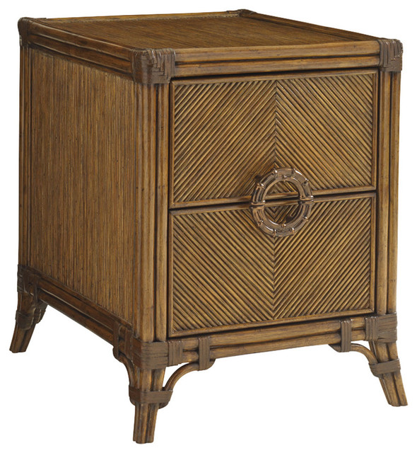 Tommy Bahama Bali Hai Bungalow End Table, Warm Brown Tropical Side