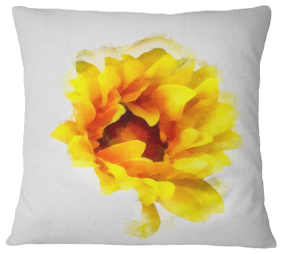 Yellow Watercolor Sunflower Floral Throw Pillow, 16"x16"