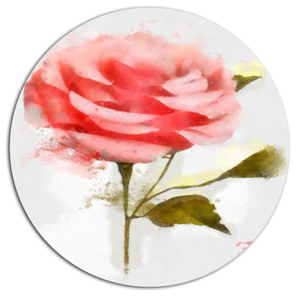 Cute Pink Watercolor Rose Sketch, Flowers Large Disc Metal Artwork, 36"