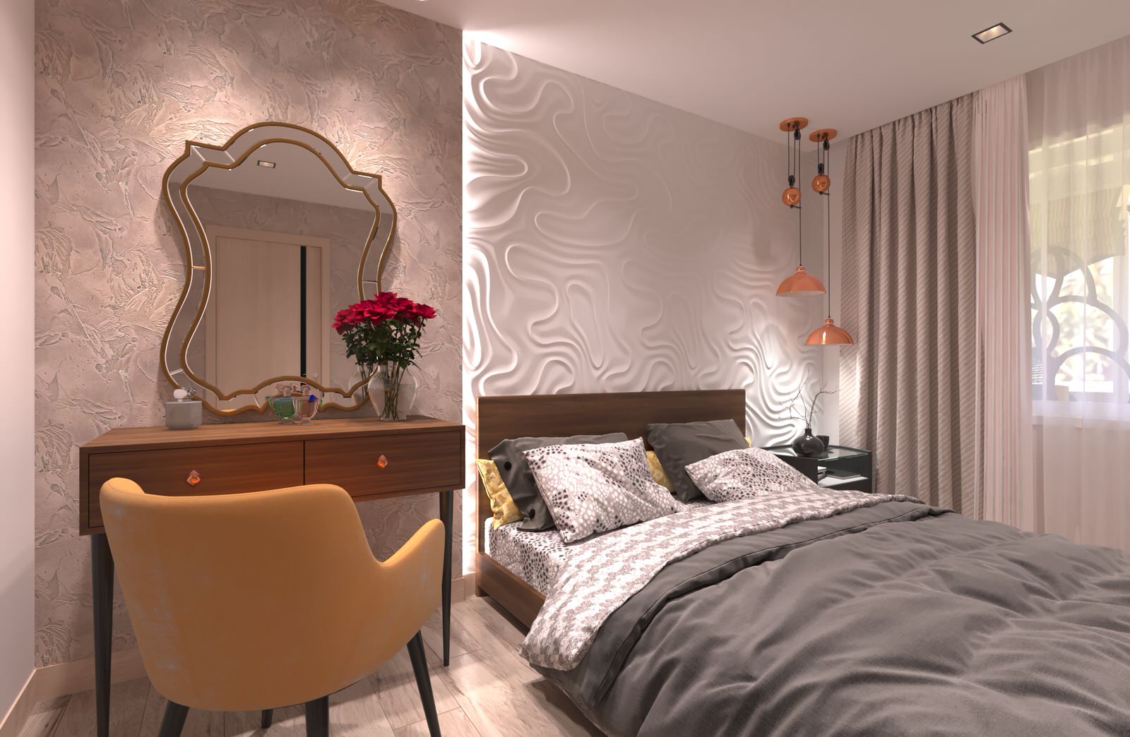 Дизайн-проект интерьера спальни и лоджии в современном стиле