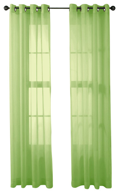 HLC.ME 2 Piece Sheer Window Curtain Grommet Panels, Lime Green