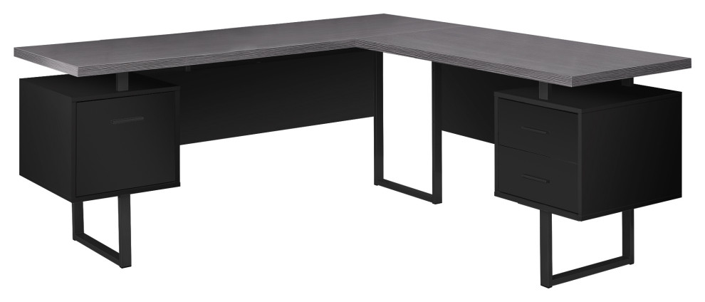 Computer Desk 70"L, Black, Gray Top Left/Right Facing