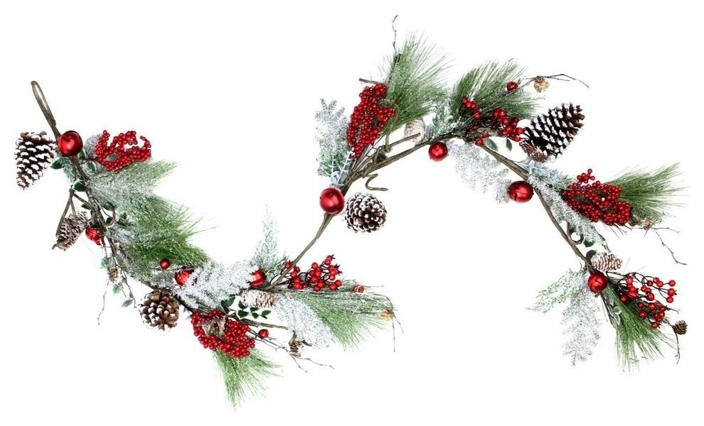 Your Hearts Delight Your 60 x 12 x 12 Rusty Bells Snow Covered Red Berries Pinecones Garland