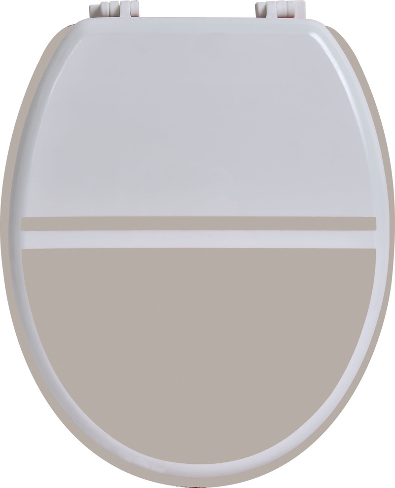 Two-Colored Oval Elongated Toilet Seat White/Taupe, Wood