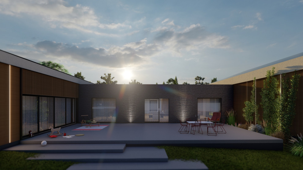 П-образный дом с внутренней террасой