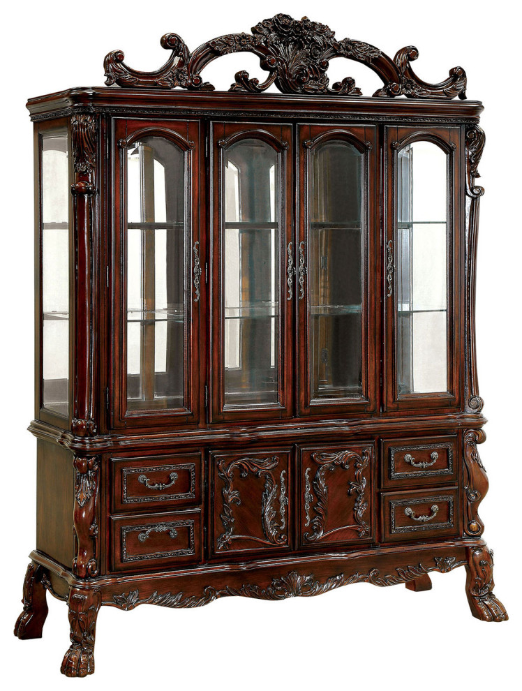 Glass and Solid Wood Hutch and Buffet, Cherry Finish Victorian