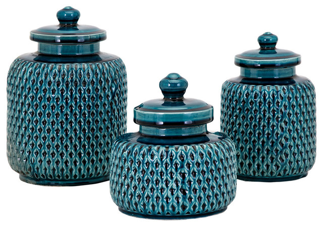 Imax Clay And Glaze 3 Piece Set Canisters Teal Finish