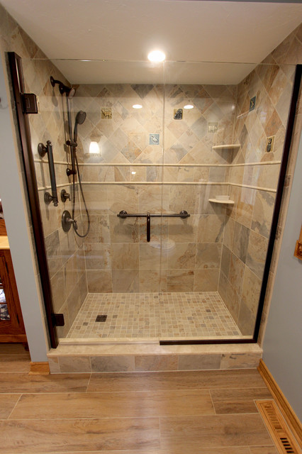 Log Cabin First Floor Bathroom With Tiled Shower Hinckley Oh