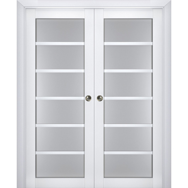 Sliding Pocket Doors, Veregio 7602 White & Frosted Glass, Rail, 48