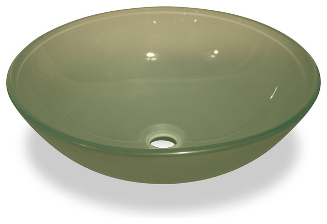 Frosted Green Glass Vessel Sink - No Overflow Valve