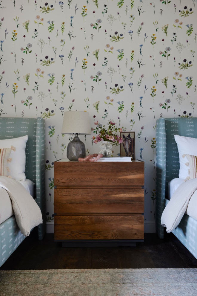 Mid-sized farmhouse guest wallpaper bedroom photo in San Francisco