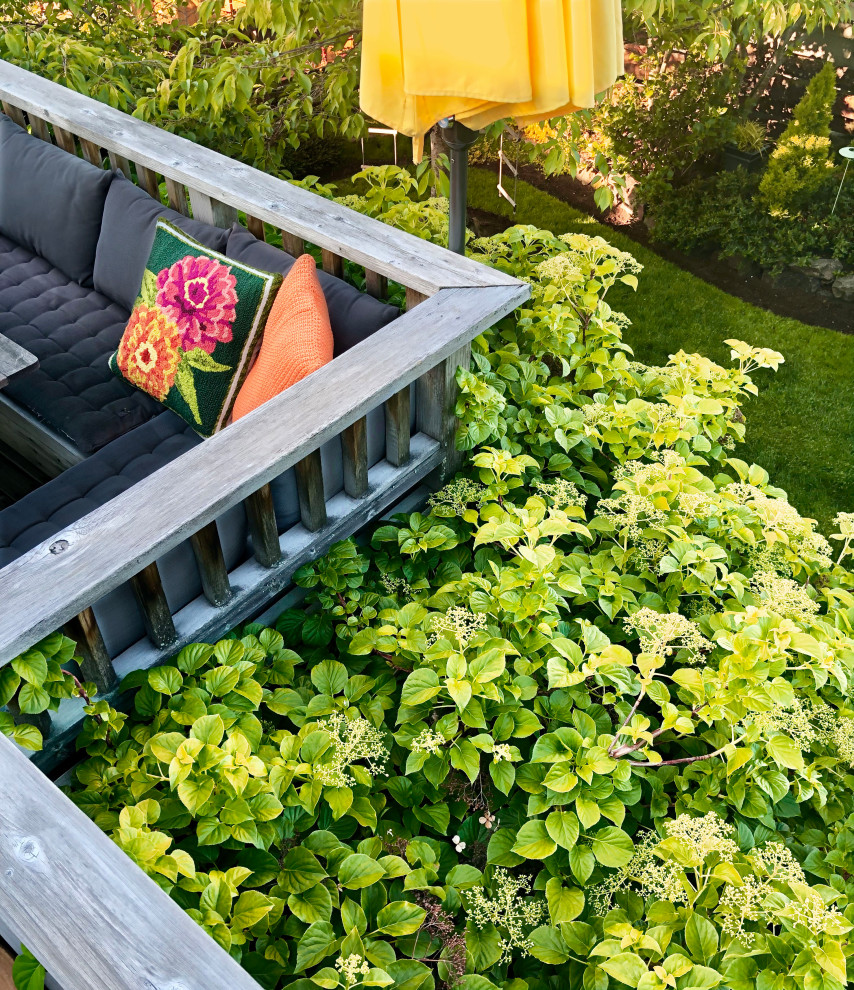 Deck - mid-sized eclectic backyard deck idea with no cover